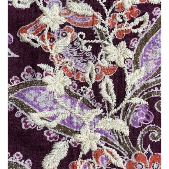 Eddie Bauer Blouse Womens S Purple Embroidered Tasseled Paisley Boho Semi Sheer - Picture 7 of 14